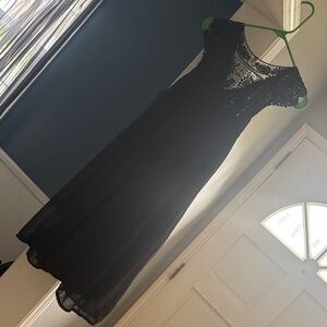 Black Lace Maxi Dress with Illusion Yoke